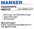 Manser Transporte - Bärenweidstrasse, 14 - 8833 Samstagern - Tel. 044 781 34 95 - manser-transporte@bluewin.ch