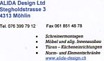 Alida Design Ltd - Stegholdstrasse 3 - 4313 Möhlin - Tel. 076 399 79 12 - info@wirthlin.ch